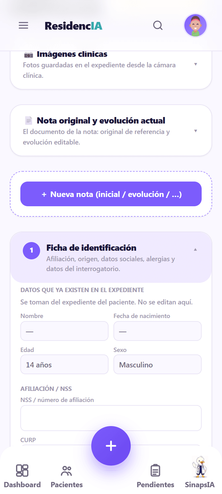 Nota clínica estructurada en ResidencIA