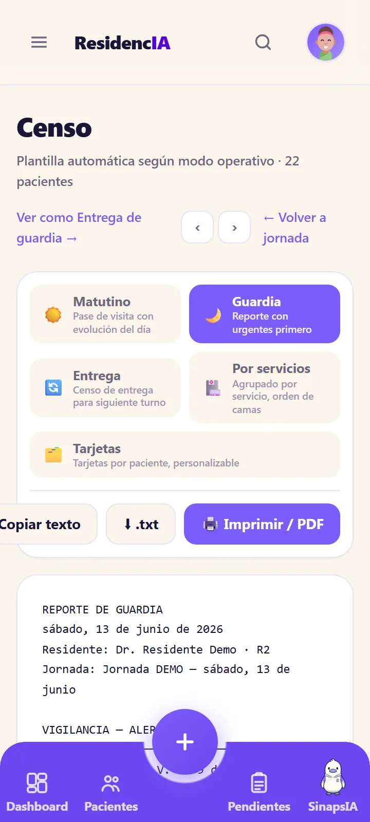 Censo de entrega en ResidencIA